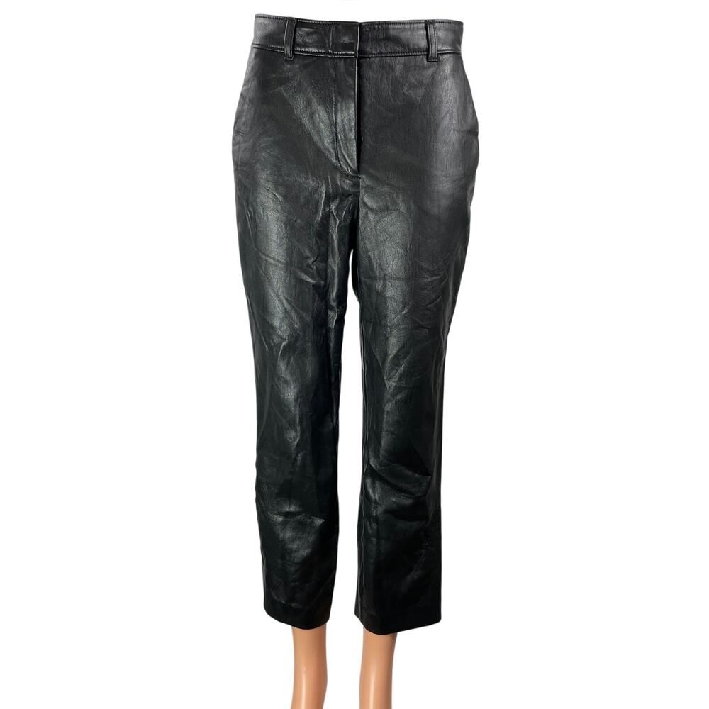 Aritzia Babaton Women's Black Faux Leather Vegan Straight Trouser Pants Size 4
